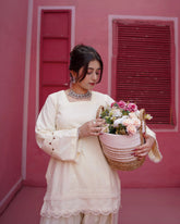 Cream Swan Farshi Set | Summer Collection