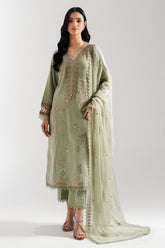 EMBROIDERED COTTON SATIN UNSTITCHED 3 PIECE SUIT