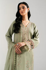 EMBROIDERED COTTON SATIN UNSTITCHED 3 PIECE SUIT