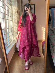 3 Piece - Lawn Printed Dress with Tulip Shalwar