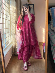 3 Piece - Lawn Printed Dress with Tulip Shalwar