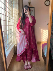 3 Piece - Lawn Printed Dress with Tulip Shalwar